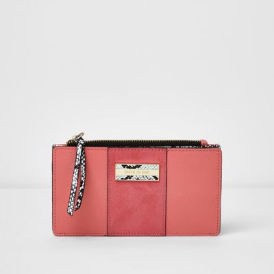 Pink panel snake print fold out purse